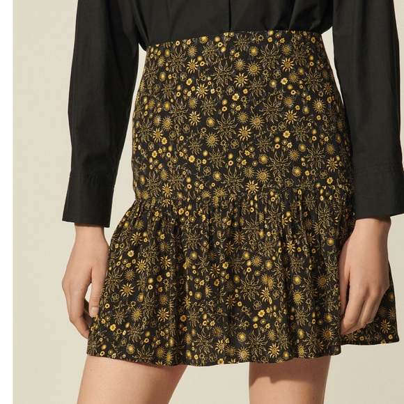 Sandro black and yellow sun mini skirt - Picture 3 of 9